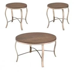 Transitional Wicklow 3-Piece Champagne Metal and Glass Table Set by Benjara