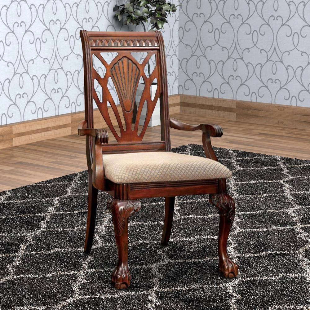 Traditional Cherry Arm Chair (Set of 2) by Benjara 9 Traditional Cherry Arm Chair (Set of 2) by Benjara - Image 9