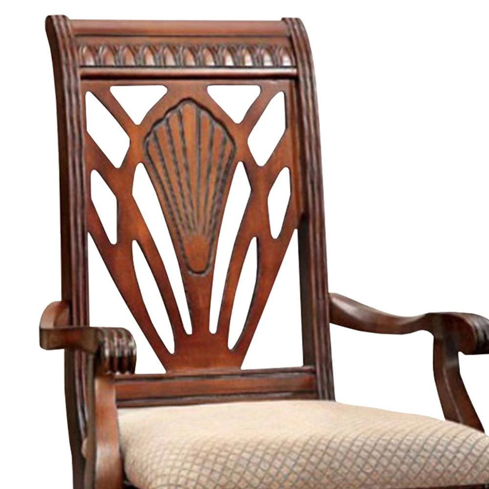 Traditional Cherry Arm Chair (Set of 2) by Benjara 6 Traditional Cherry Arm Chair (Set of 2) by Benjara - Image 6