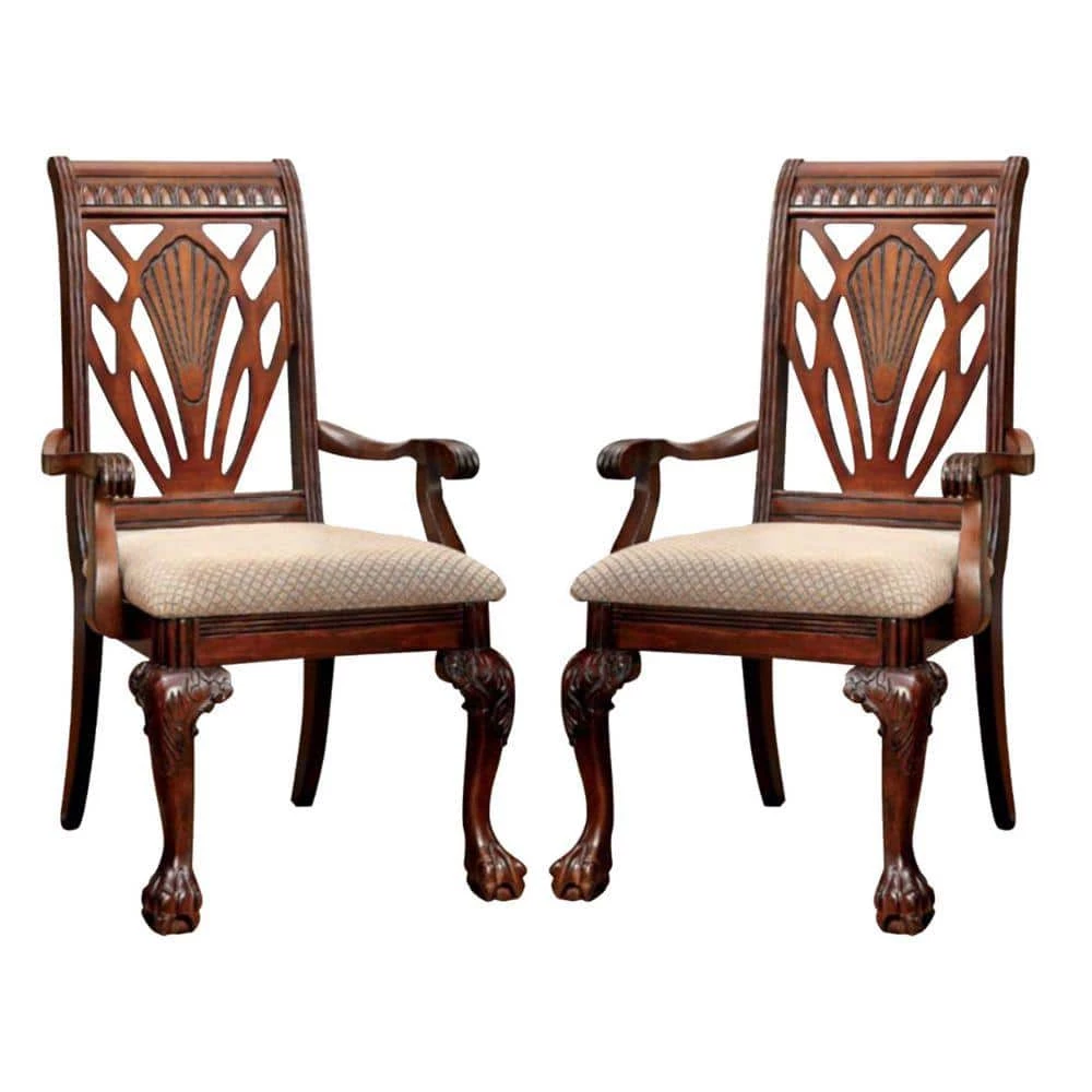 Traditional Cherry Arm Chair (Set of 2) by Benjara 1 Traditional Cherry Arm Chair (Set of 2) by Benjara