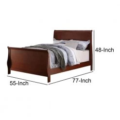 Clean and Convenient Cherry Finish Full Size Wooden Bed by Benjara -Cheap Benjara Store cherry benjara panel beds bm168406 44 1000