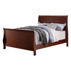 Clean and Convenient Cherry Finish Full Size Wooden Bed by Benjara