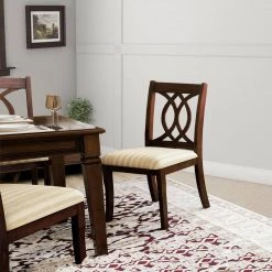 Cherry Brown and Beige Solid Wooden Arm Chair with Beige Fabric Seat (Set Of 2) by Benjara -Cheap Benjara Store cherry brown and beige benjara accent chairs bm179936 31 1000