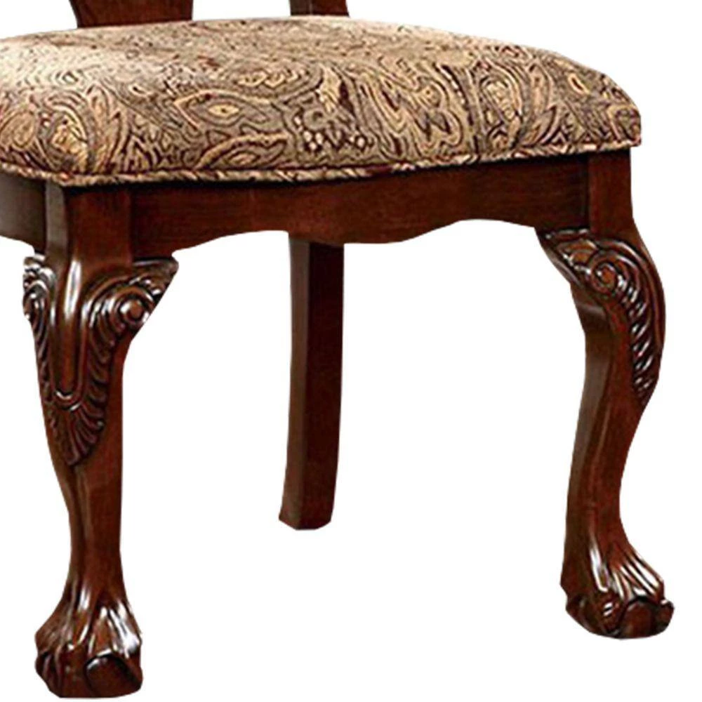 Elana Traditional Brown Cherry Side Chair with Fabric (Set of 2) by Benjara 6 Elana Traditional Brown Cherry Side Chair with Fabric (Set of 2) by Benjara - Image 6