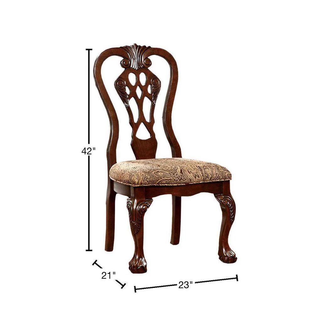 Elana Traditional Brown Cherry Side Chair with Fabric (Set of 2) by Benjara 3 Elana Traditional Brown Cherry Side Chair with Fabric (Set of 2) by Benjara - Image 3