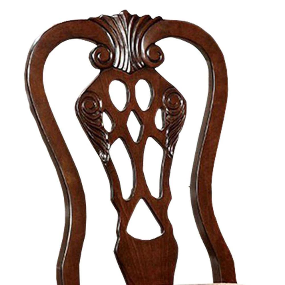 Elana Traditional Brown Cherry Side Chair with Fabric (Set of 2) by Benjara 5 Elana Traditional Brown Cherry Side Chair with Fabric (Set of 2) by Benjara - Image 5
