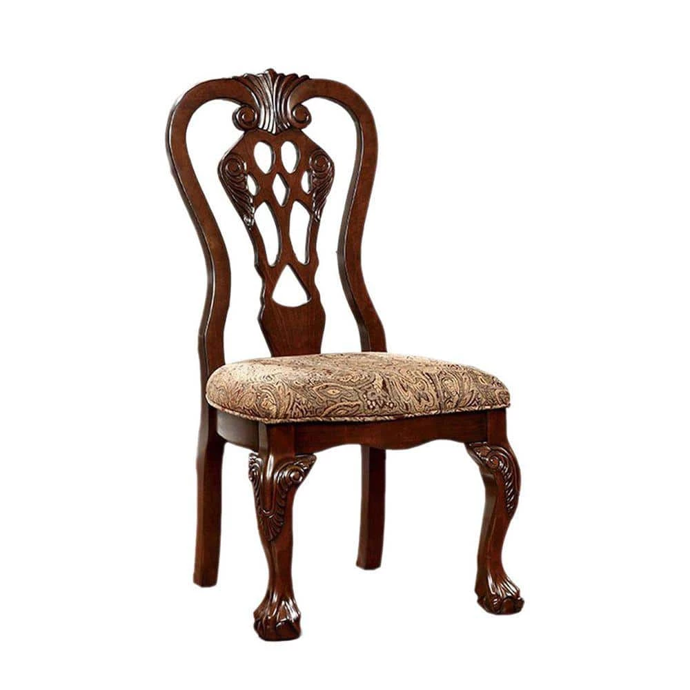 Elana Traditional Brown Cherry Side Chair with Fabric (Set of 2) by Benjara 1 Elana Traditional Brown Cherry Side Chair with Fabric (Set of 2) by Benjara