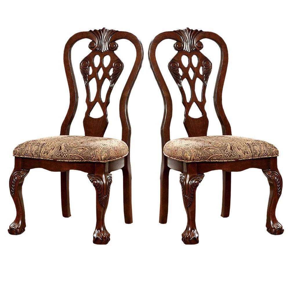 Elana Traditional Brown Cherry Side Chair with Fabric (Set of 2) by Benjara 4 Elana Traditional Brown Cherry Side Chair with Fabric (Set of 2) by Benjara - Image 4