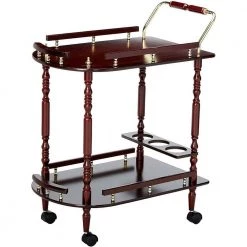 Traditional Brown 2-Tier Serving Cart by Benjara