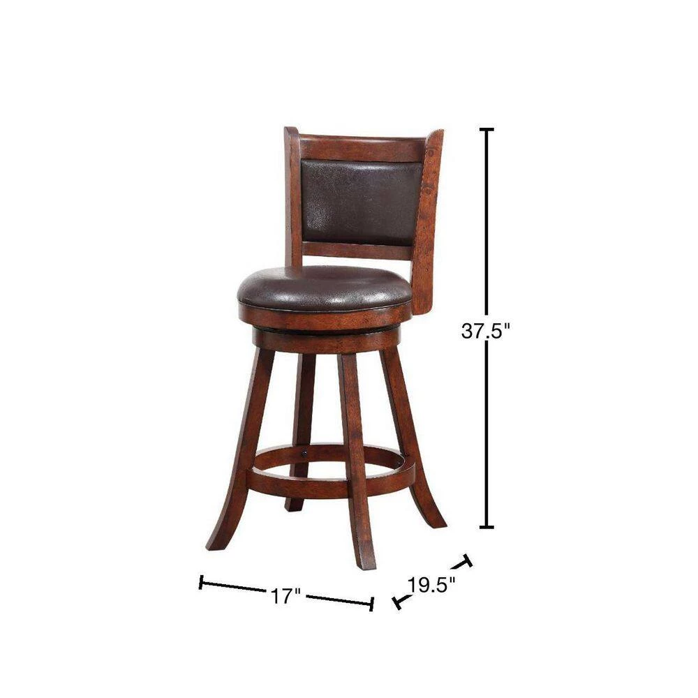 Eva 37.5 in. Cherry Brown Wood Frame Swivel Counter Stool Faux Leather by Benjara 3 Eva 37.5 in. Cherry Brown Wood Frame Swivel Counter Stool Faux Leather by Benjara - Image 3