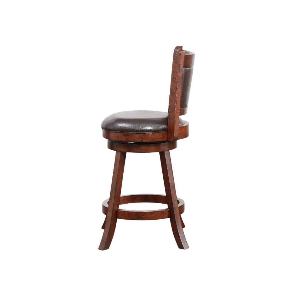 Eva 37.5 in. Cherry Brown Wood Frame Swivel Counter Stool Faux Leather by Benjara 2 Eva 37.5 in. Cherry Brown Wood Frame Swivel Counter Stool Faux Leather by Benjara - Image 2