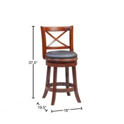 Gia 37.5 in. Cherry Brown High Back Solid Wood Swivel Counter Stool With Faux Leather Seat by Benjara -Cheap Benjara Store cherry brown benjara bar stools bm274341 40 1000