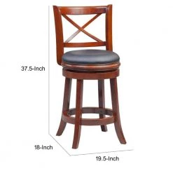 Gia 37.5 in. Cherry Brown High Back Solid Wood Swivel Counter Stool With Faux Leather Seat by Benjara -Cheap Benjara Store cherry brown benjara bar stools bm274341 44 1000