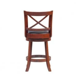 Gia 37.5 in. Cherry Brown High Back Solid Wood Swivel Counter Stool With Faux Leather Seat by Benjara -Cheap Benjara Store cherry brown benjara bar stools bm274341 c3 1000