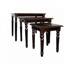19 in. H Cherry Brown 3-Piece Wooden Nesting Tables with Turned Tapered Legs by Benjara