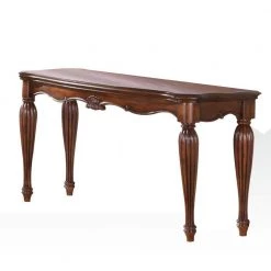 54 in. Cherry Brown Standard Rectangle Wood Console Table with Carved Details by Benjara