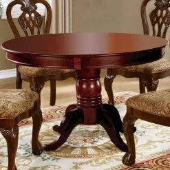 48 in. L Cherry Brown Transitional Wooden Table with Round Top and Pedestal Base by Benjara -Cheap Benjara Store cherry brown benjara kitchen dining tables bm207991 31 1000