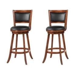 42.25 in. H Contemporary Chestnut Brown with Upholstered Seat Wooden Bar Stool (Set of 2) by Benjara
