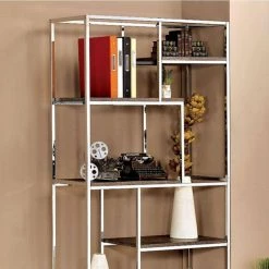 Elvira Contemporary Chrome Finish Display Shelf with Open shelving by Benjara -Cheap Benjara Store chrome benjara accent cabinets bm122819 31 1000