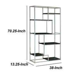 Elvira Contemporary Chrome Finish Display Shelf with Open shelving by Benjara -Cheap Benjara Store chrome benjara accent cabinets bm122819 44 1000
