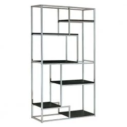 Elvira Contemporary Chrome Finish Display Shelf with Open shelving by Benjara -Cheap Benjara Store chrome benjara accent cabinets bm122819 77 1000