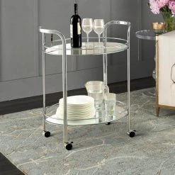 Chrome Contemporary Serving Cart by Benjara -Cheap Benjara Store chrome benjara bar carts bm123211 31 1000