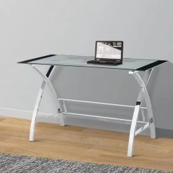 47.25 in. Rectangle Metal Glass World Map Printing Curved X-Sided Computer Desk by Benjara -Cheap Benjara Store chrome benjara computer desks pwc 942 240 31 1000