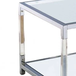 48 in. Silver and Clear Rectangle Glass Top Metal Coffee Table with Open Bottom Shelf by Benjara -Cheap Benjara Store clear and silver benjara coffee tables bm203952 4f 1000