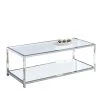 48 in. Silver and Clear Rectangle Glass Top Metal Coffee Table with Open Bottom Shelf by Benjara