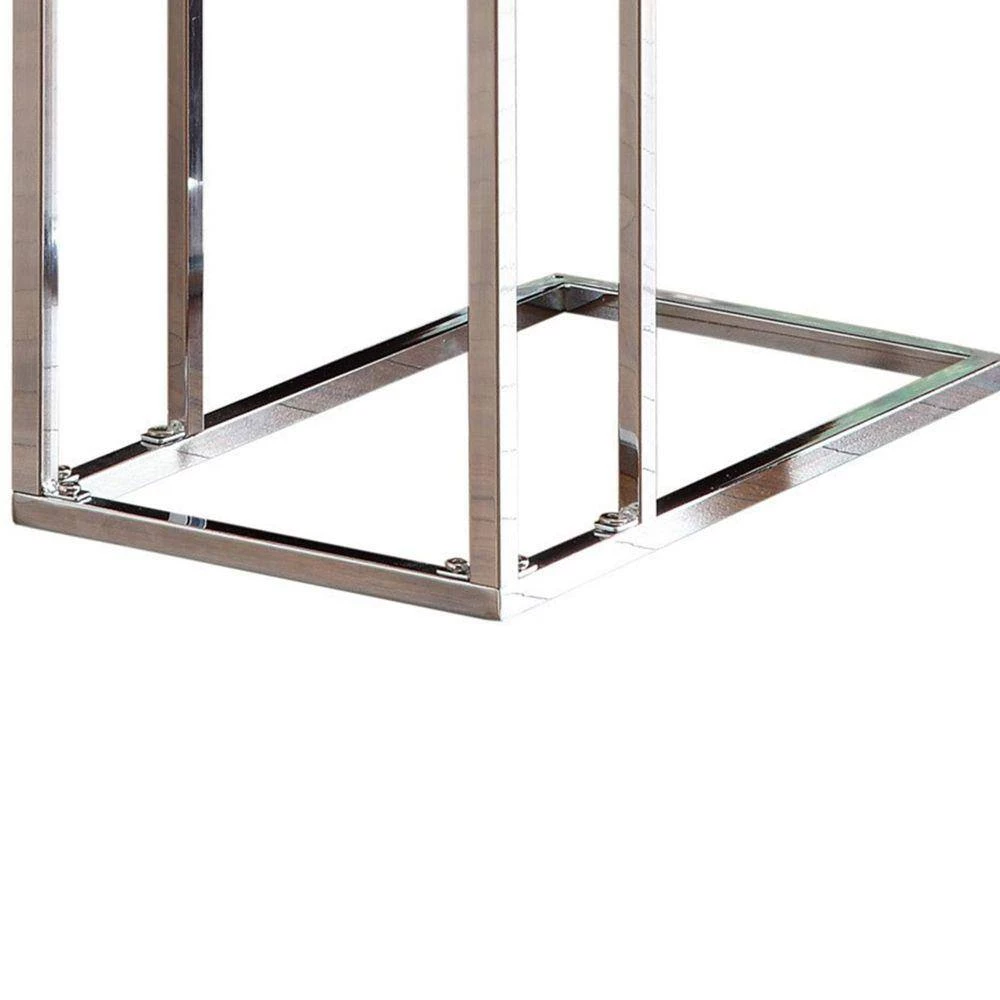 Clear and Silver Metal Snack Table with Frosted Tempered Glass Top by Benjara 5 Clear and Silver Metal Snack Table with Frosted Tempered Glass Top by Benjara - Image 5