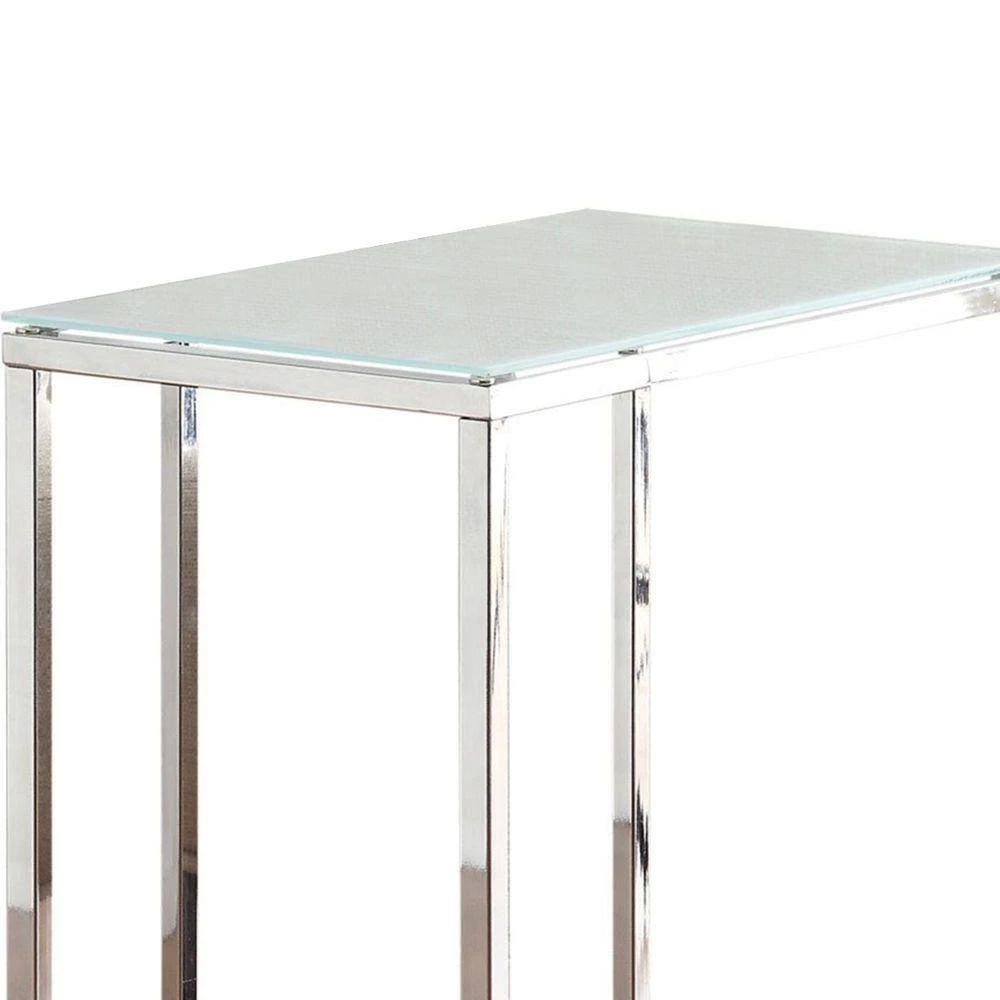 Clear and Silver Metal Snack Table with Frosted Tempered Glass Top by Benjara 7 Clear and Silver Metal Snack Table with Frosted Tempered Glass Top by Benjara - Image 7