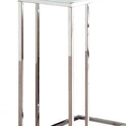 Clear and Silver Metal Snack Table with Frosted Tempered Glass Top by Benjara 12 Clear and Silver Metal Snack Table with Frosted Tempered Glass Top by Benjara -Cheap Benjara Store clear and silver benjara end side tables bm159458 44 1000