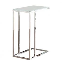 Clear and Silver Metal Snack Table with Frosted Tempered Glass Top by Benjara