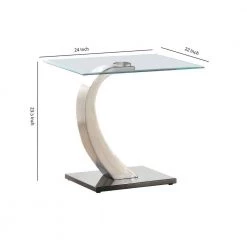 24 in. W Clear and Silver Floating Tempered Glass Top End Table with Metal Support by Benjara -Cheap Benjara Store clear and silver benjara end side tables bm219589 44 1000