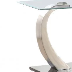 24 in. W Clear and Silver Floating Tempered Glass Top End Table with Metal Support by Benjara -Cheap Benjara Store clear and silver benjara end side tables bm219589 4f 1000