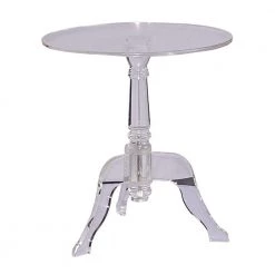 19.63 in. Clear Round Acrylic End Table with 3 Legged Base Support by Benjara