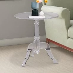 19.63 in. Clear Round Acrylic End Table with 3 Legged Base Support by Benjara -Cheap Benjara Store clear benjara end side tables bm144089 fa 1000