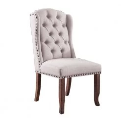 Button Tufted Cream and Brown Fabric Upholstery Wing Back Chair (Set of 2) by Benjara -Cheap Benjara Store cream and brown benjara accent chairs bm183674 31 1000