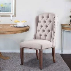 Button Tufted Cream and Brown Fabric Upholstery Wing Back Chair (Set of 2) by Benjara -Cheap Benjara Store cream and brown benjara accent chairs bm183674 40 1000