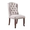 Button Tufted Cream and Brown Fabric Upholstery Wing Back Chair (Set of 2) by Benjara