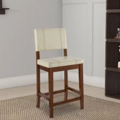 Cream and Brown Wooden Counter Stool with Cushioned Seat and Backrest by Benjara -Cheap Benjara Store cream and brown benjara bar stools bm16597 31 1000