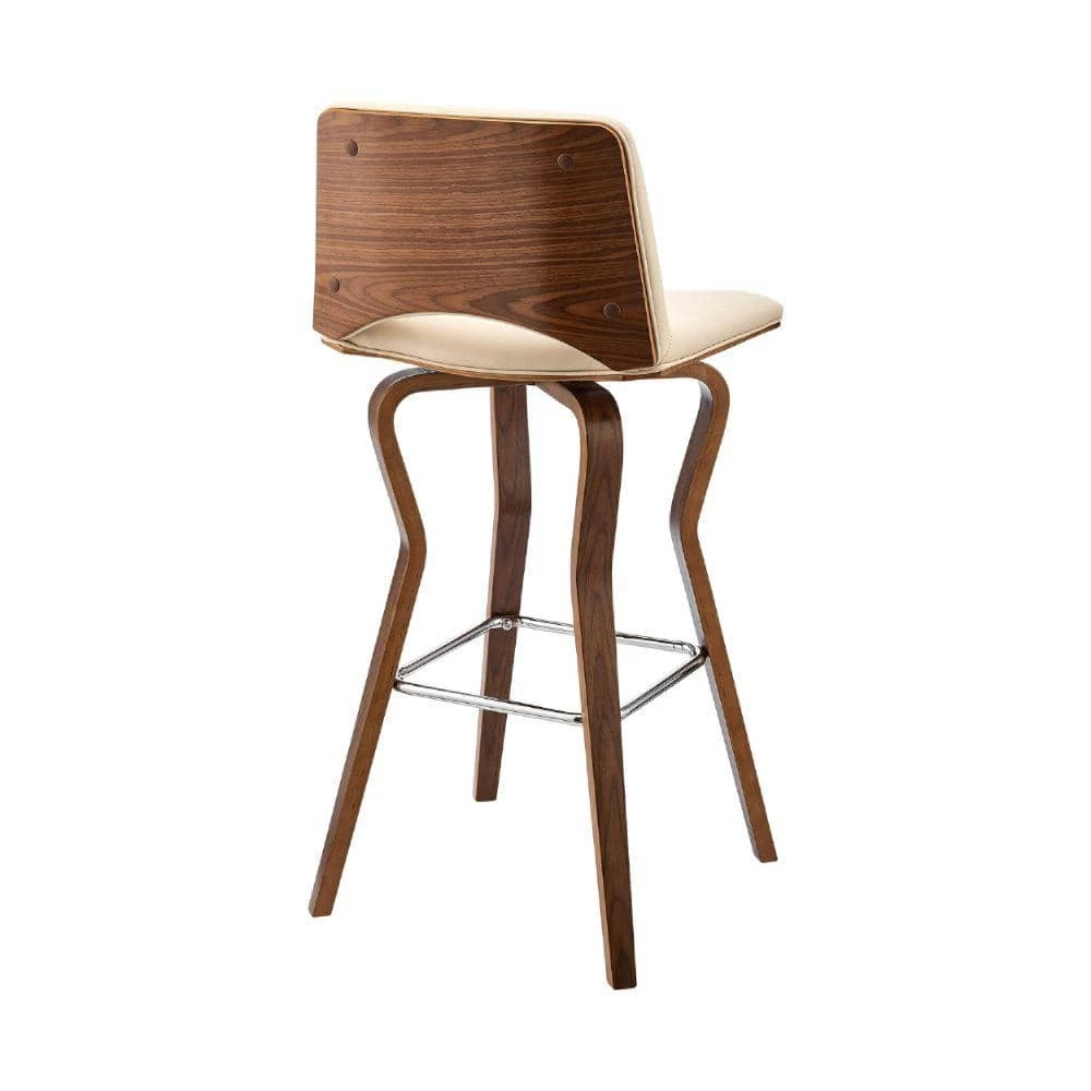 40 in. Cream and Brown Low Back Metal and Wood Swivel Barstool with Faux Leather and Wooden Support by Benjara 6 40 in. Cream and Brown Low Back Metal and Wood Swivel Barstool with Faux Leather and Wooden Support by Benjara - Image 6