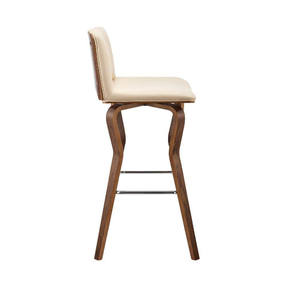 40 in. Cream and Brown Low Back Metal and Wood Swivel Barstool with Faux Leather and Wooden Support by Benjara 5 40 in. Cream and Brown Low Back Metal and Wood Swivel Barstool with Faux Leather and Wooden Support by Benjara - Image 5