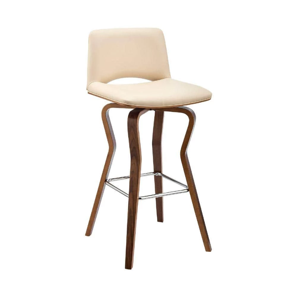 40 in. Cream and Brown Low Back Metal and Wood Swivel Barstool with Faux Leather and Wooden Support by Benjara 1 40 in. Cream and Brown Low Back Metal and Wood Swivel Barstool with Faux Leather and Wooden Support by Benjara