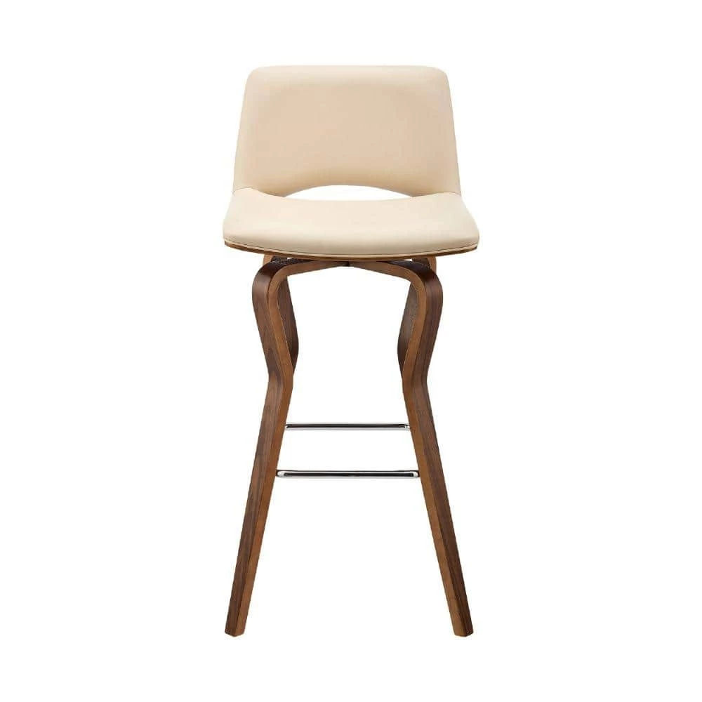 40 in. Cream and Brown Low Back Metal and Wood Swivel Barstool with Faux Leather and Wooden Support by Benjara 4 40 in. Cream and Brown Low Back Metal and Wood Swivel Barstool with Faux Leather and Wooden Support by Benjara - Image 4