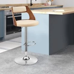 43 in. Cream and Brown Metal Framed Adjustable Barstool with Open Wooden Back by Benjara -Cheap Benjara Store cream and brown benjara bar stools bm270014 31 1000