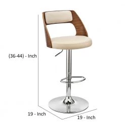 44 in. Cream and Brown Low Back Metal and Wood Adjustable Barstool with Open Design Wooden Back by Benjara -Cheap Benjara Store cream and brown benjara bar stools bm270023 44 1000