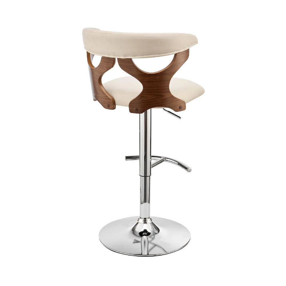 43 in. Cream and Brown Metal Adjustable Barstool with Curved Cut Out Wooden Back by Benjara 6 43 in. Cream and Brown Metal Adjustable Barstool with Curved Cut Out Wooden Back by Benjara - Image 6