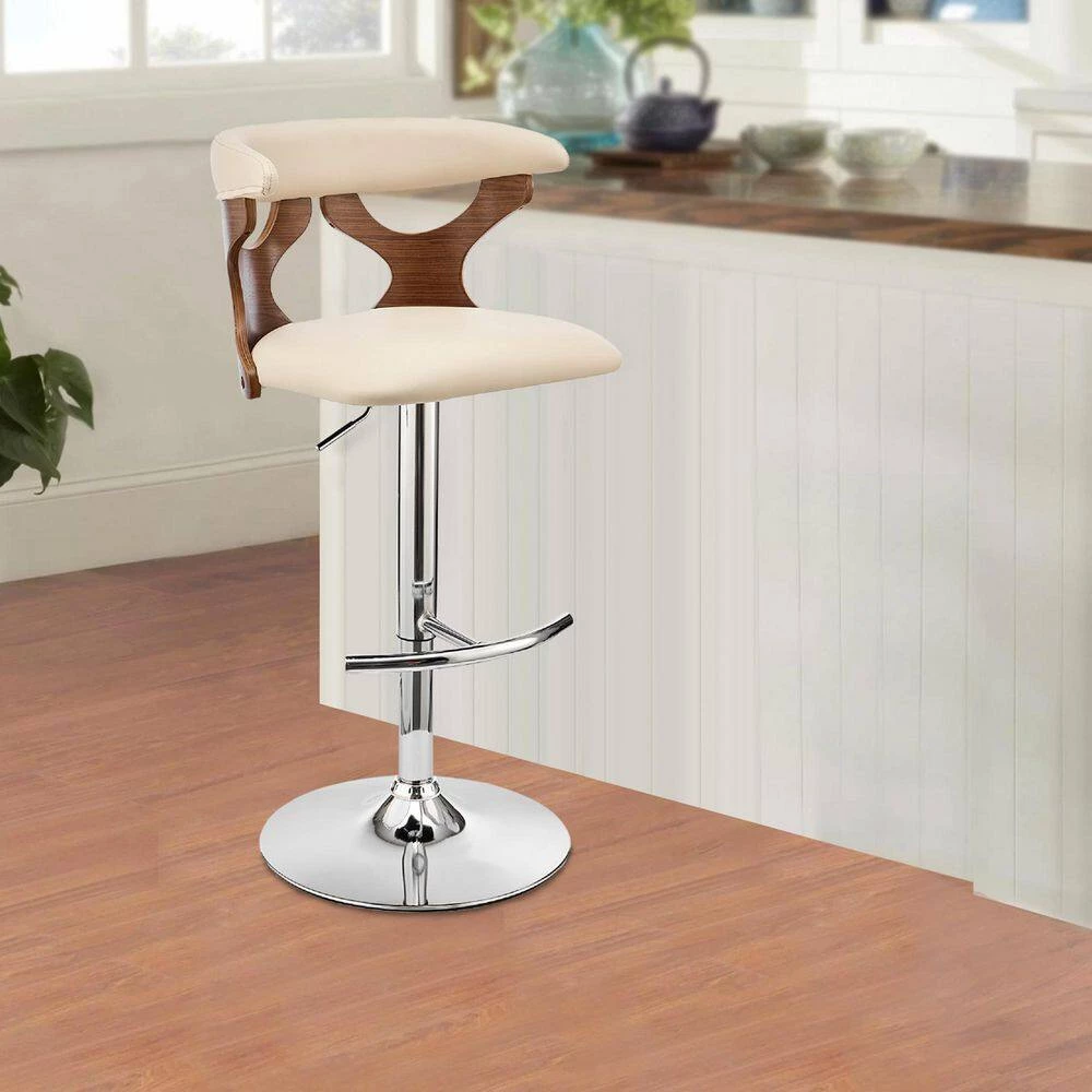 43 in. Cream and Brown Metal Adjustable Barstool with Curved Cut Out Wooden Back by Benjara 8 43 in. Cream and Brown Metal Adjustable Barstool with Curved Cut Out Wooden Back by Benjara - Image 8
