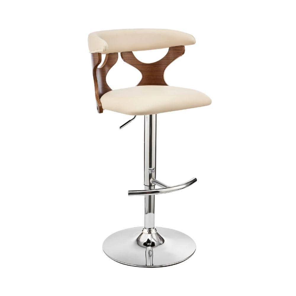 43 in. Cream and Brown Metal Adjustable Barstool with Curved Cut Out Wooden Back by Benjara 1 43 in. Cream and Brown Metal Adjustable Barstool with Curved Cut Out Wooden Back by Benjara